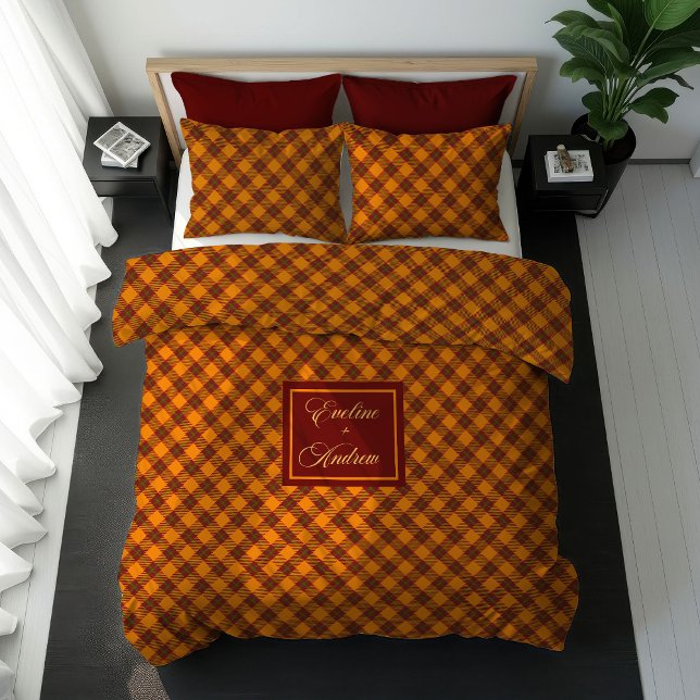 Monogram Tartan Bedding Elegant Fall Checkered Art Duvet Cover (Monogram Tartan Bedding Elegant Fall Checkered Art)