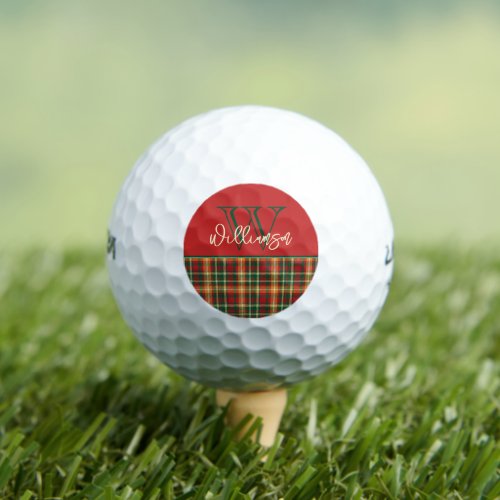 Monogram Tartan Orange Green Plaid Golf Balls