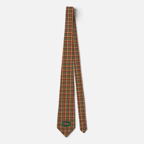 Monogram Tartan Orange Green Plaid Neck Tie