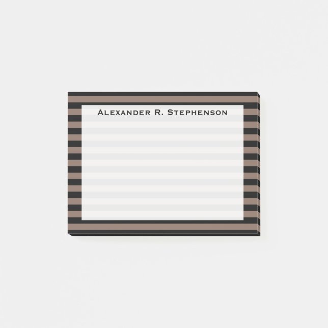 Monogram Taupe Brown and Black Stripe Post-it Notes (Front)