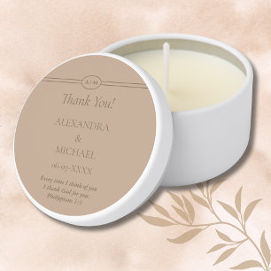 Monogram Taupe Christian Wedding Thank You Mini Candle Favors