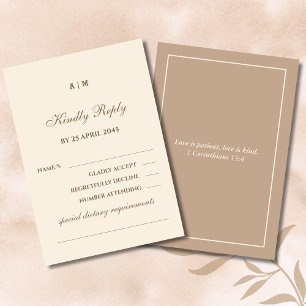 Monogram Taupe Cream Christian Wedding RSVP Card