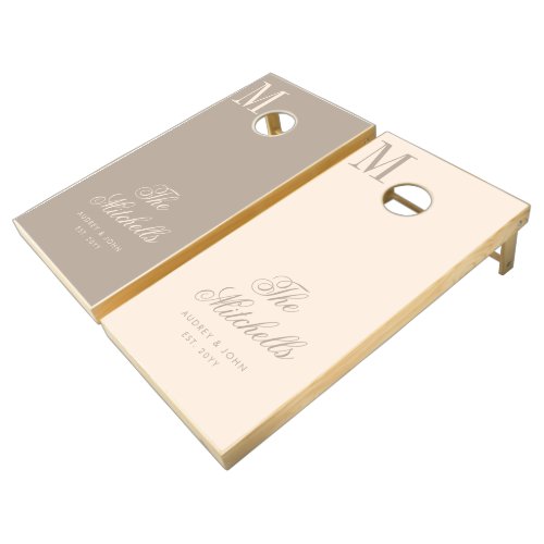 Monogram Taupe Ivory Script Wedding Cornhole Set