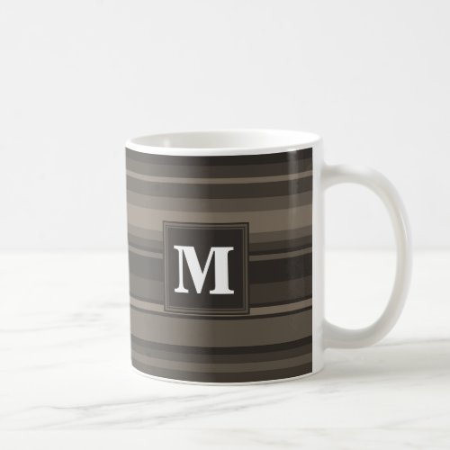 Monogram taupe stripes coffee mug