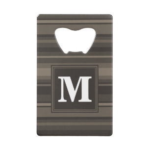 Monogram taupe stripes credit card bottle opener