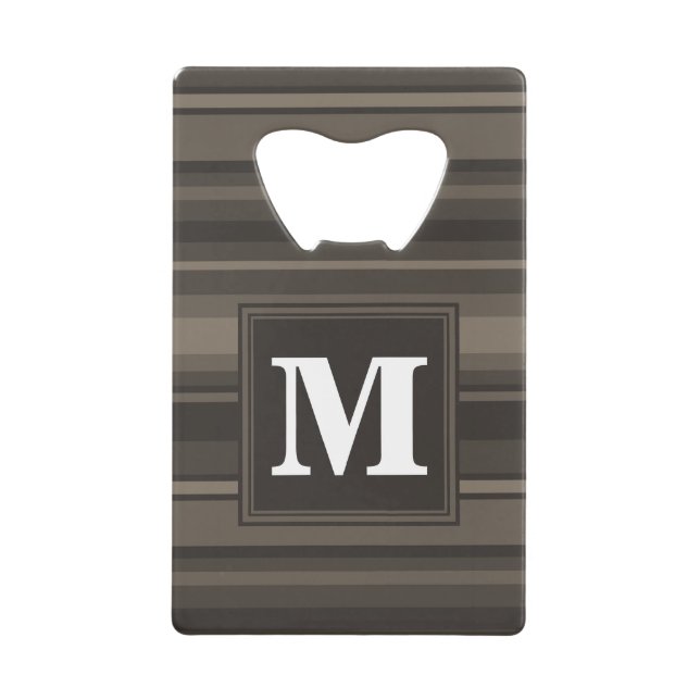 Monogram taupe stripes credit card bottle opener (Front)
