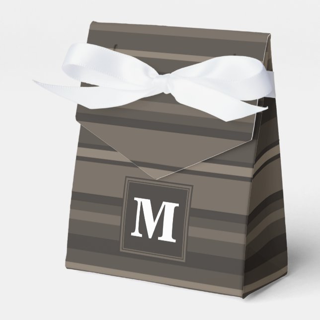 Monogram taupe stripes favor boxes (Front Side)