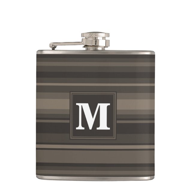 Monogram taupe stripes flask (Front)