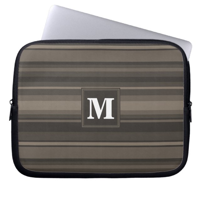 Monogram taupe stripes laptop sleeve (Front)