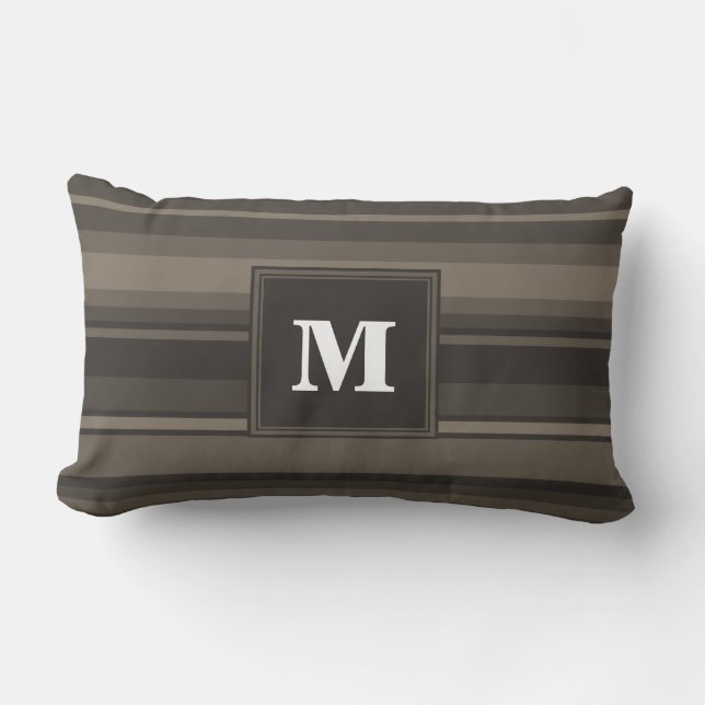 Monogram taupe stripes lumbar pillow (Front)