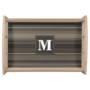 Monogram taupe stripes serving tray