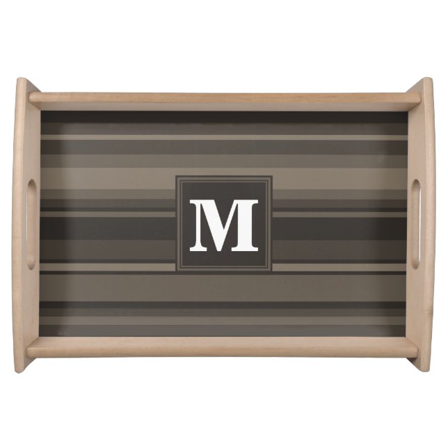 Monogram taupe stripes serving tray (Front)