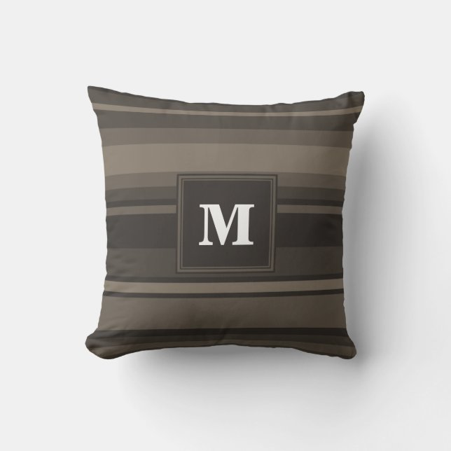 Monogram taupe stripes throw pillow (Front)