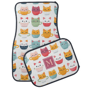 Monogram Tea Coffee Cups Large Scale Pattern Car Floor Mat