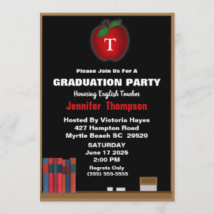 Monogram Teacher Chalkboard Graduation Party Invitation