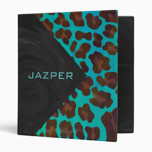Monogram Teal and Brown Leopard Binder