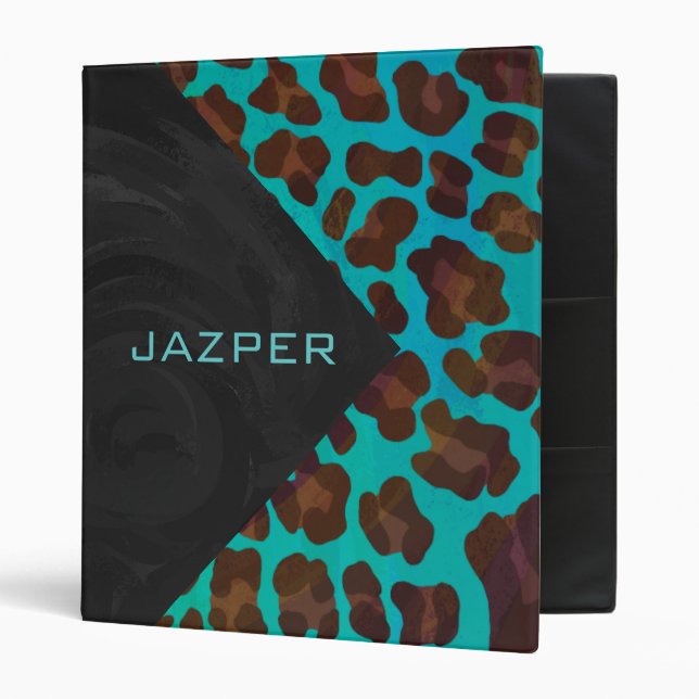 Monogram Teal and Brown Leopard Binder (Front/Inside)