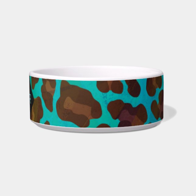 Monogram Teal and Brown Leopard Bowl (Right)