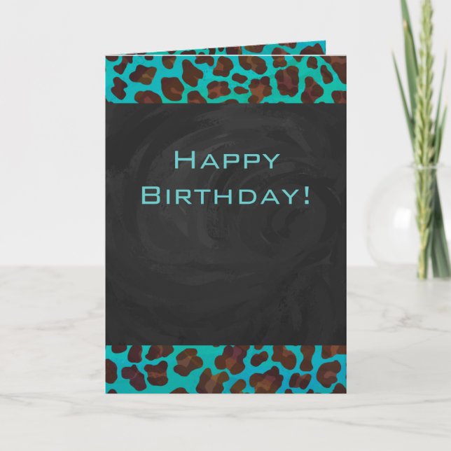 Monogram Teal and Brown Leopard Card (Front)