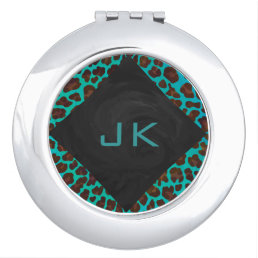 Monogram Teal and Brown Leopard Compact Mirror