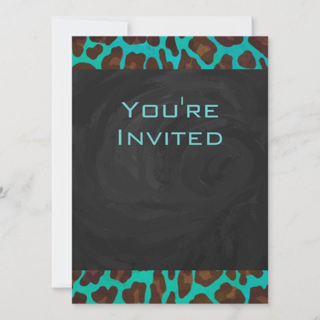 Monogram Teal and Brown Leopard Invitation (Front)