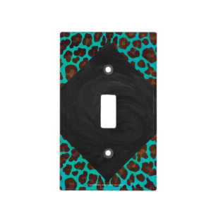 Monogram Teal and Brown Leopard Light Switch Cover
