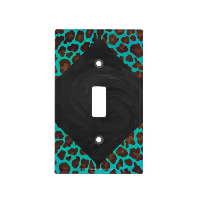 Monogram Teal and Brown Leopard Light Switch Cover (Front)