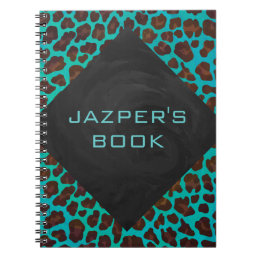 Monogram Teal and Brown Leopard Notebook