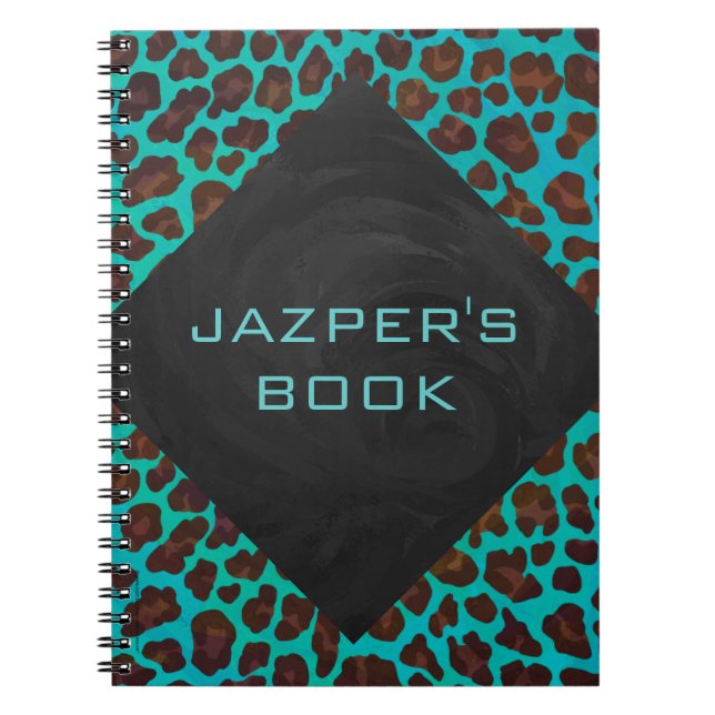 Monogram Teal and Brown Leopard Notebook (Front)