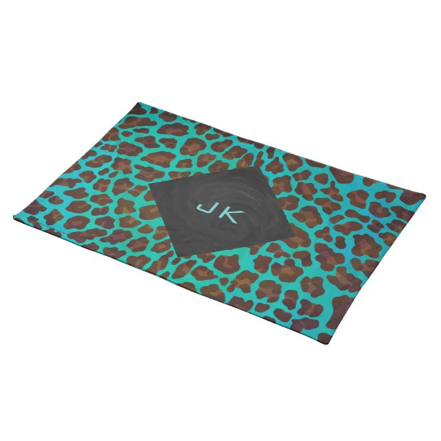 Monogram Teal and Brown Leopard Placemat (On Table)