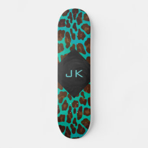 Monogram Teal and Brown Leopard Skateboard Deck