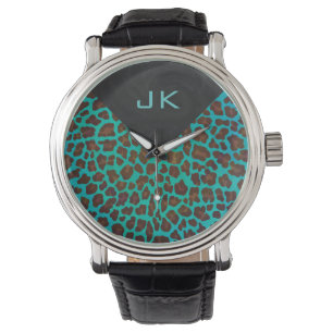 Monogram Teal and Brown Leopard Watch