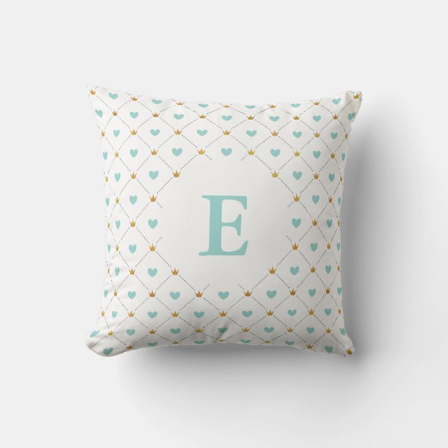 Monogram Teal and Faux Gold Throw Pillow (Front)