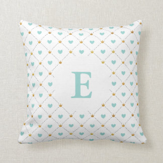 Monogram Teal and Faux Gold Throw Pillow