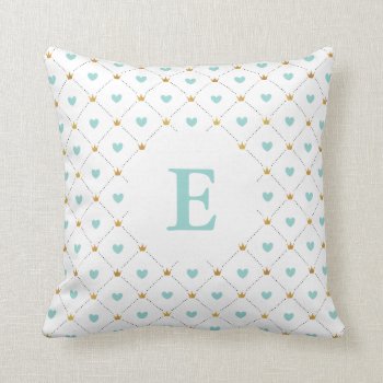 Monogram Teal And Faux Gold Throw Pillow by cranberrydesign at Zazzle