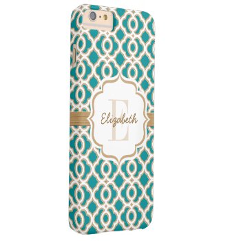 Monogram Teal And Gold Quatrefoil Barely There Iphone 6 Plus Case by cutecases at Zazzle