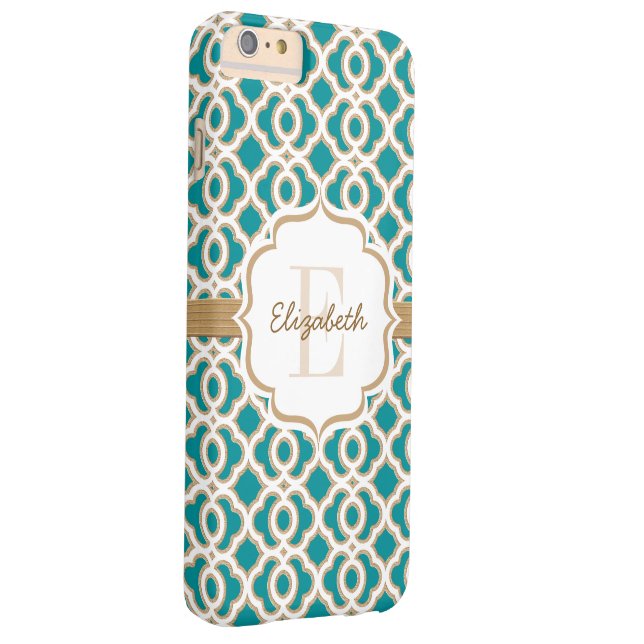 Monogram Teal and Gold Quatrefoil Case-Mate iPhone Case (Back/Right)