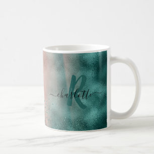 Monogram Teal and Soft Blush Pink Ombre Foil Coffee Mug