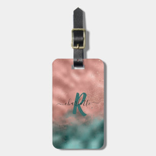 Monogram Teal and Soft Blush Pink Ombre Foil Lugga Luggage Tag