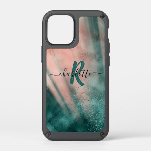 Monogram Teal and Soft Blush Pink Ombre Foil Speck iPhone 12 Mini Case