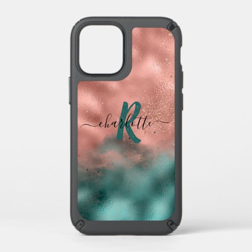 Monogram Teal and Soft Blush Pink Ombre Foil Speck Speck iPhone 12 Mini Case