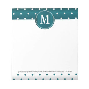 Monogram Teal and White Polka Dots Notepad