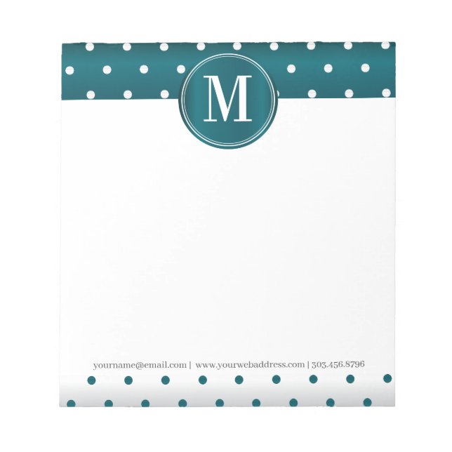 Monogram Teal and White Polka Dots Notepad (Front)