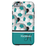 Monogram Teal Black Soccer Ball Pattern Tough iPhone 6 Case