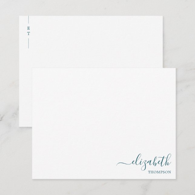 Monogram Teal Blue Simple  Note Card (Front/Back)