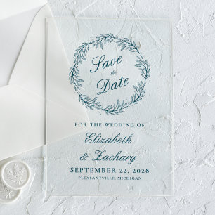 Monogram Teal Blue Wreath Wedding Save the Date
