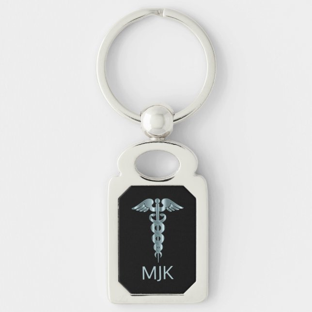 Monogram Teal Caduceus   Keychain (Front)