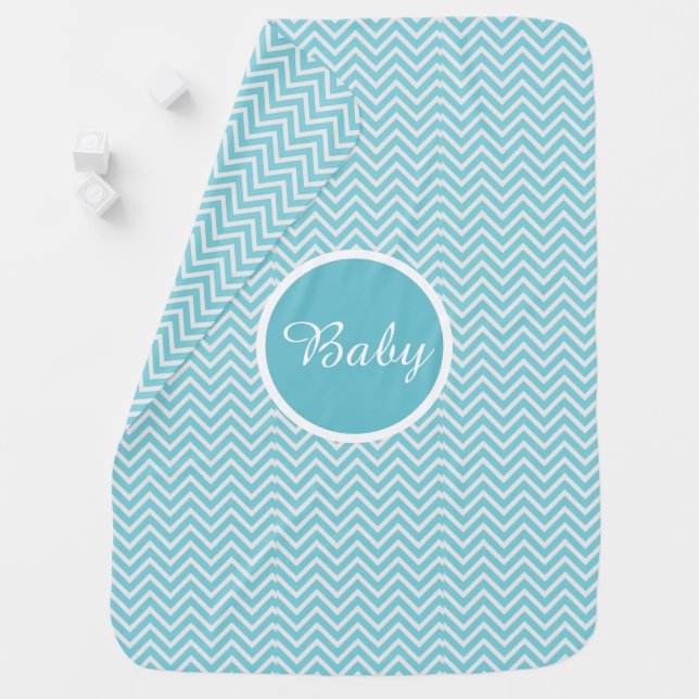 Monogram Teal Chevron Baby Nursery Baby Blanket (In Situ)