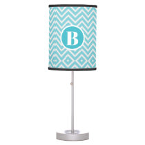 Monogram Teal Chevron Baby Nursery Table Lamp