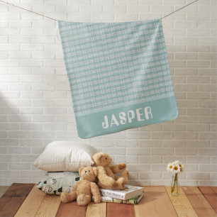 Monogram Teal Country Plaid Baby Nursery Boys Baby Blanket